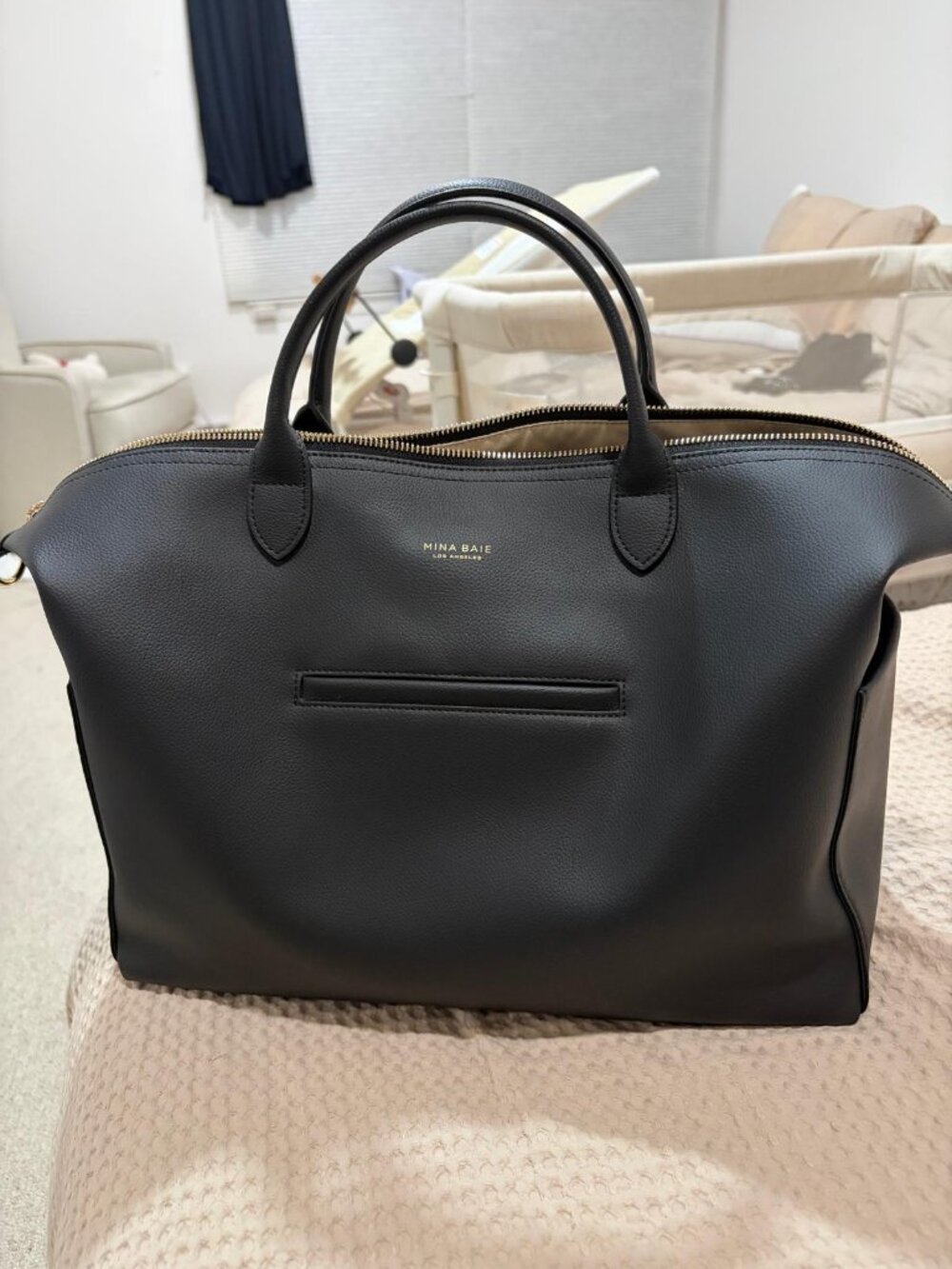Mina Baie Emmy Full Vegan Leather Diaper Bag and Stroller Clips
